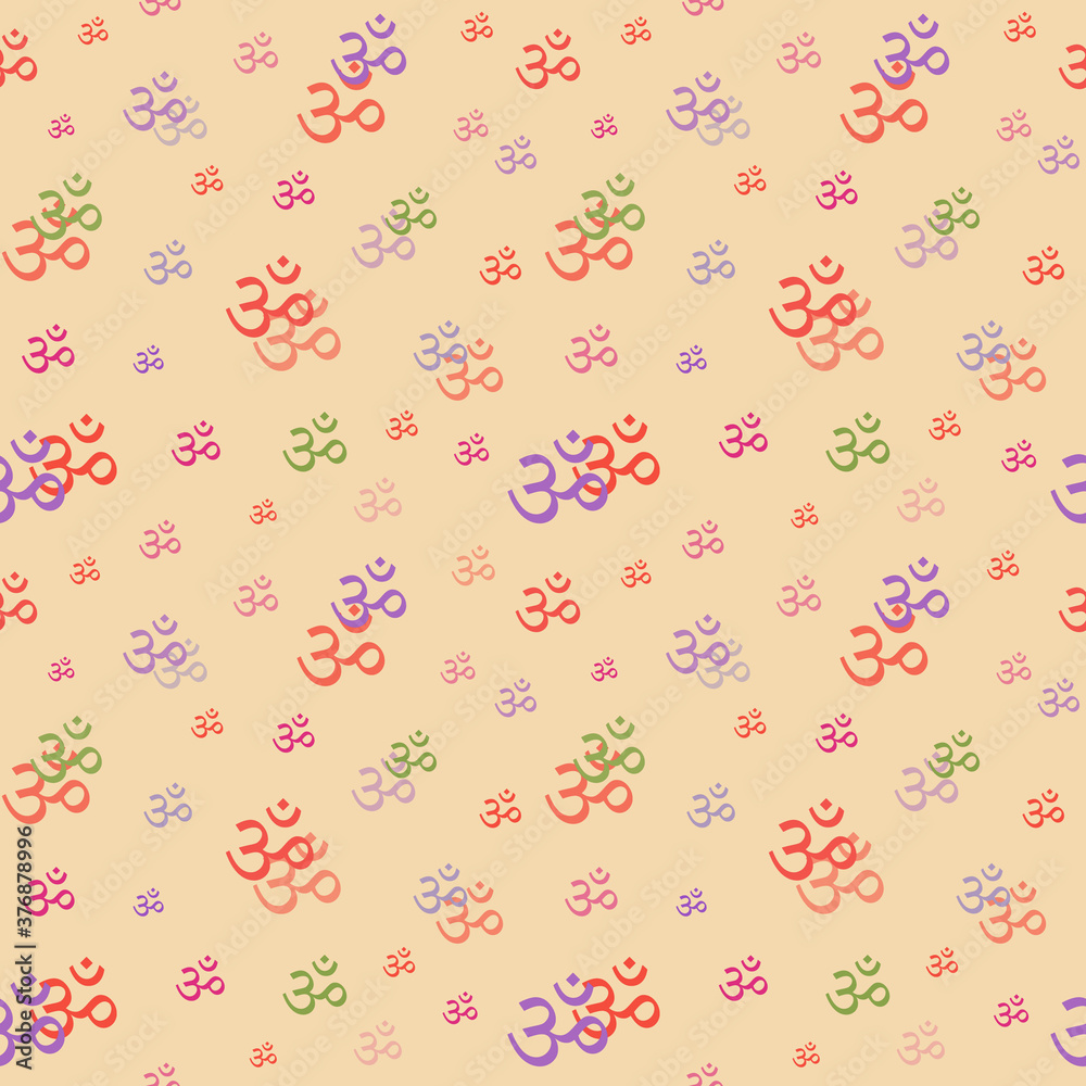 Seamless pattern Om,Aum,symbol of divine triad of Brahma, Vishnu and Shiva.Sacred sound,primordial mantra,word of power,pictogram.Yoga,meditation,sacredness,spirituality.Vector illustration Seamless pattern Om,Aum,symbol of divine triad of Brahma, Vishnu and Shiva.Sacred sound,primordial mantra,word of power,pictogram.Yoga,meditation,sacredness,spirituality.Vector illustration