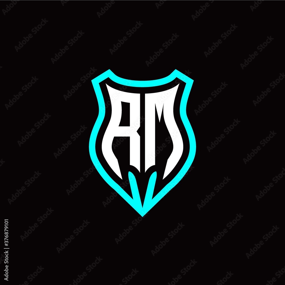 Initial R M letter with shield modern style logo template vector