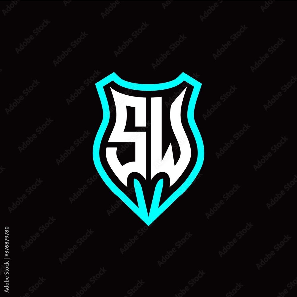 Initial S W letter with shield modern style logo template vector