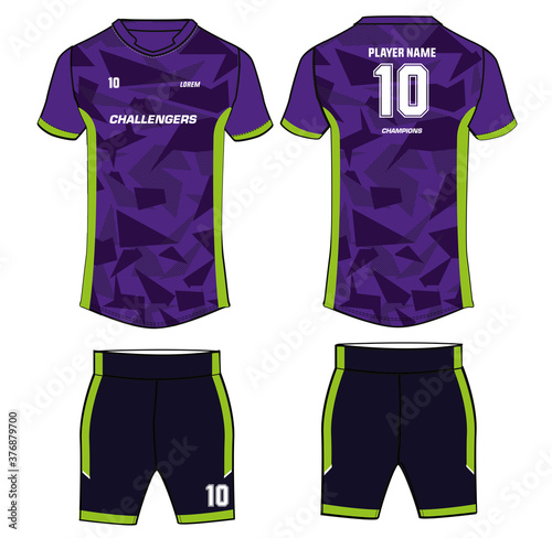 Sports t-shirt jersey design template with shorts, mock up uniform kit with front and back view