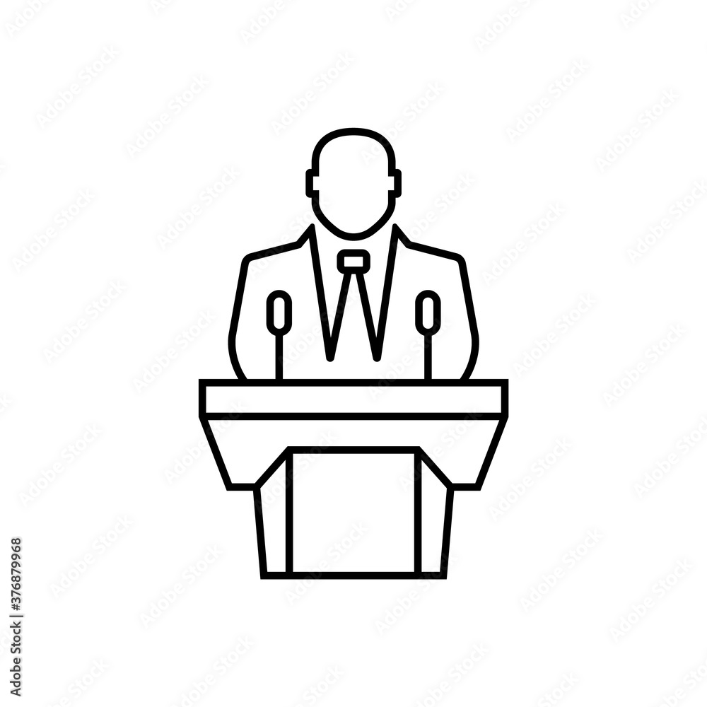 Man on podium, vector linear icon. Man on podium, vector linear icon.