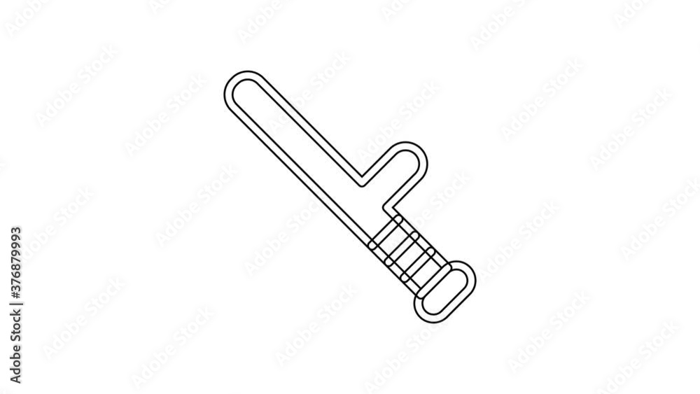Black line Police rubber baton icon isolated on white background. Rubber truncheon. Police Bat. Police equipment. 4K Video motion graphic animation. Black line Police rubber baton icon isolated on white background. Rubber truncheon. Police Bat. Police equipment. 4K Video motion graphic animation.