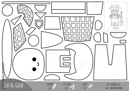 Education paper game for children, Farmer with a shovel