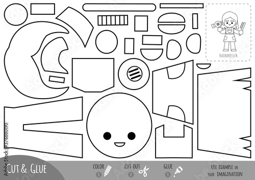 Education paper game for children, Hairdresser girl with hairdryer and hair brush