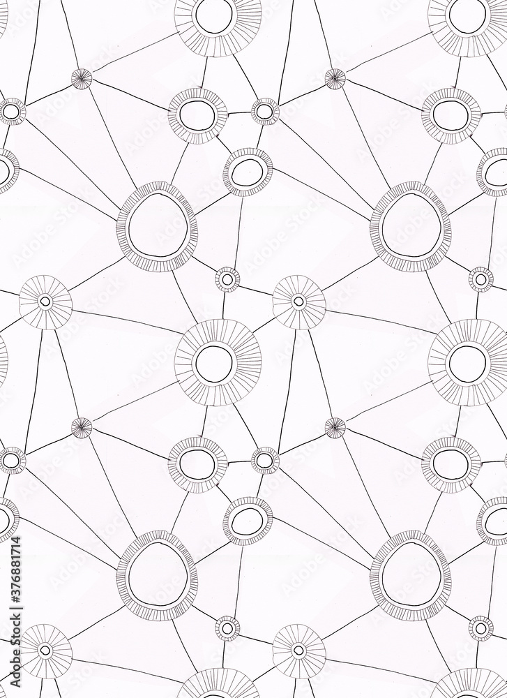 Round connect doodles seamless pattern Round connect doodles seamless pattern