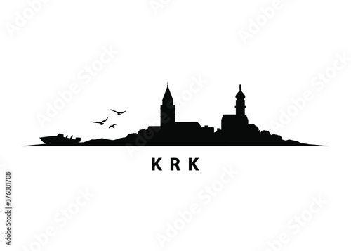 Krk Island Croatia Vector Black Shape Ink Silhouette Graphic