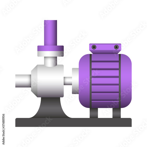Water pump icon or centrifugal pump. Including with pipe and powered by electric motor. For industrial, water supply infrastructure, wastewater treatment, water cooling, irrigation and plumbing etc.