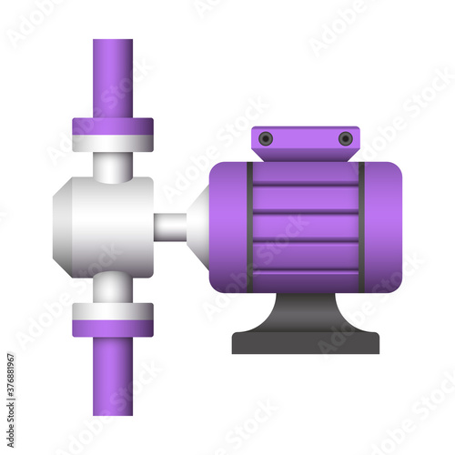 Water pump icon or centrifugal pump. Including with pipe and powered by electric motor. For industrial, water supply infrastructure, wastewater treatment, water cooling, irrigation and plumbing etc.
