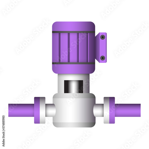 Water pump icon or centrifugal pump. Including with pipe and powered by electric motor. For industrial, water supply infrastructure, wastewater treatment, water cooling, irrigation and plumbing etc.