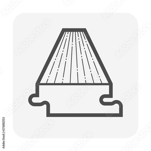 Solid wood flooring vector icon. That is floor finishing material made of planks milled from a single piece of timber. Include tongue and groove for joining with other. For home interior decoration.