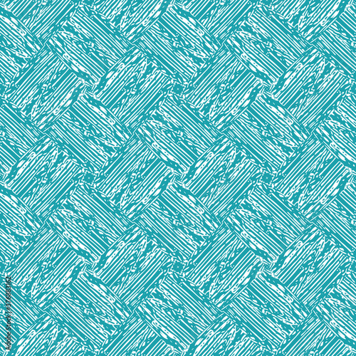 Vector fine woven texture seamless pattern background. Organic brush stroke effect cloth backdrop. Aqua blue diagonal repeat fabric, interlocking weave style. All over print for packaging, stationery