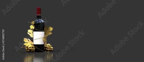 bouteille de vin avec vigne dorée autour, model à personnaliser