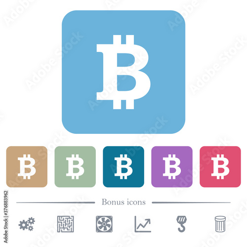 Bitcoin sign flat icons on color rounded square backgrounds