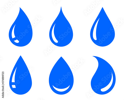 blue natural water drop icons set silhouettes