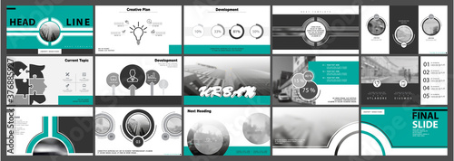 Business infographic presentation templates, turquoise and white elements on a black background. Use in flyers and SEO, marketing, webinar pages, website design, banners annual report.Vector, teamwork