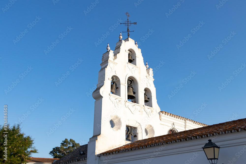 Tower bell of sanctuary Virgen de la Cinta, patron virgin of huelva since 1586. church on El Conquero hill in Huelva, Andalusia Spain