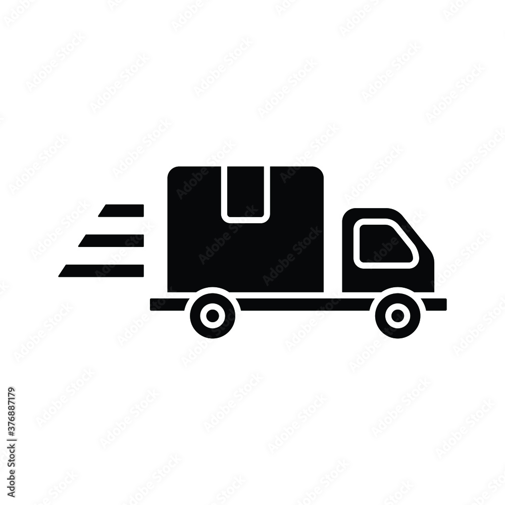Naklejka premium fast delivery truck icon, express delivery, quick move, solid symbol on white background - editable stroke vector illustration eps10