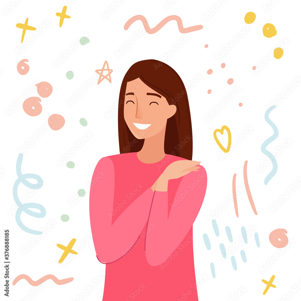 Happy girl celebrate. Flat cartoon style vector. Vector illustration Happy girl celebrate. Flat cartoon style vector. Vector illustration