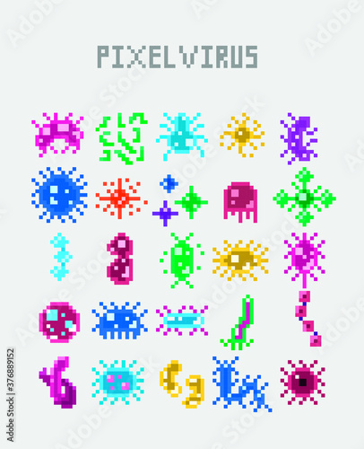 pixel virus icon set