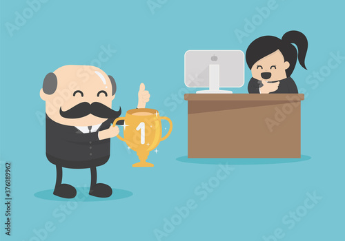 Concept cartoon illustration chief Businesswoman who awards the most diligent and industrious person in the company ,Perseverance