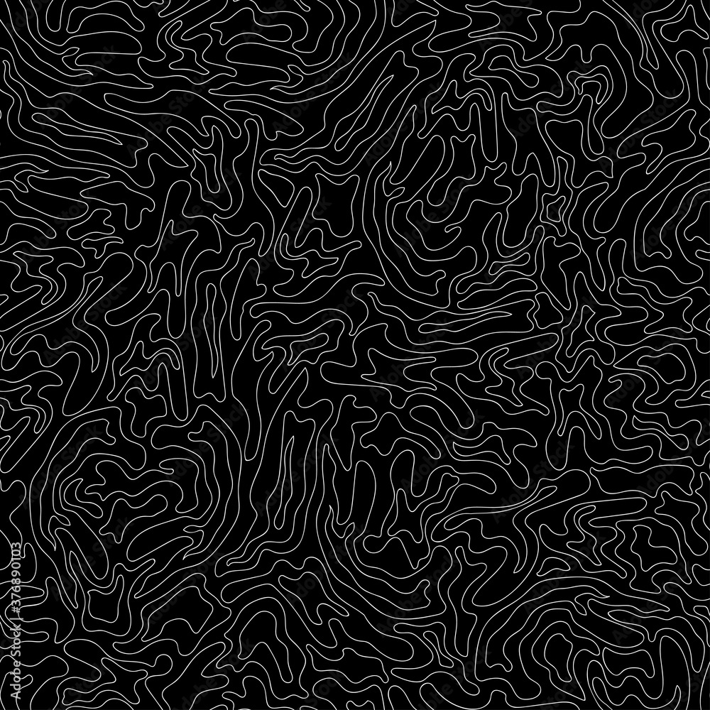 Doodle large and middle white shapes on black background. Seamless decorative fashion pattern. Suitable for packaging, textile, wallpaper.