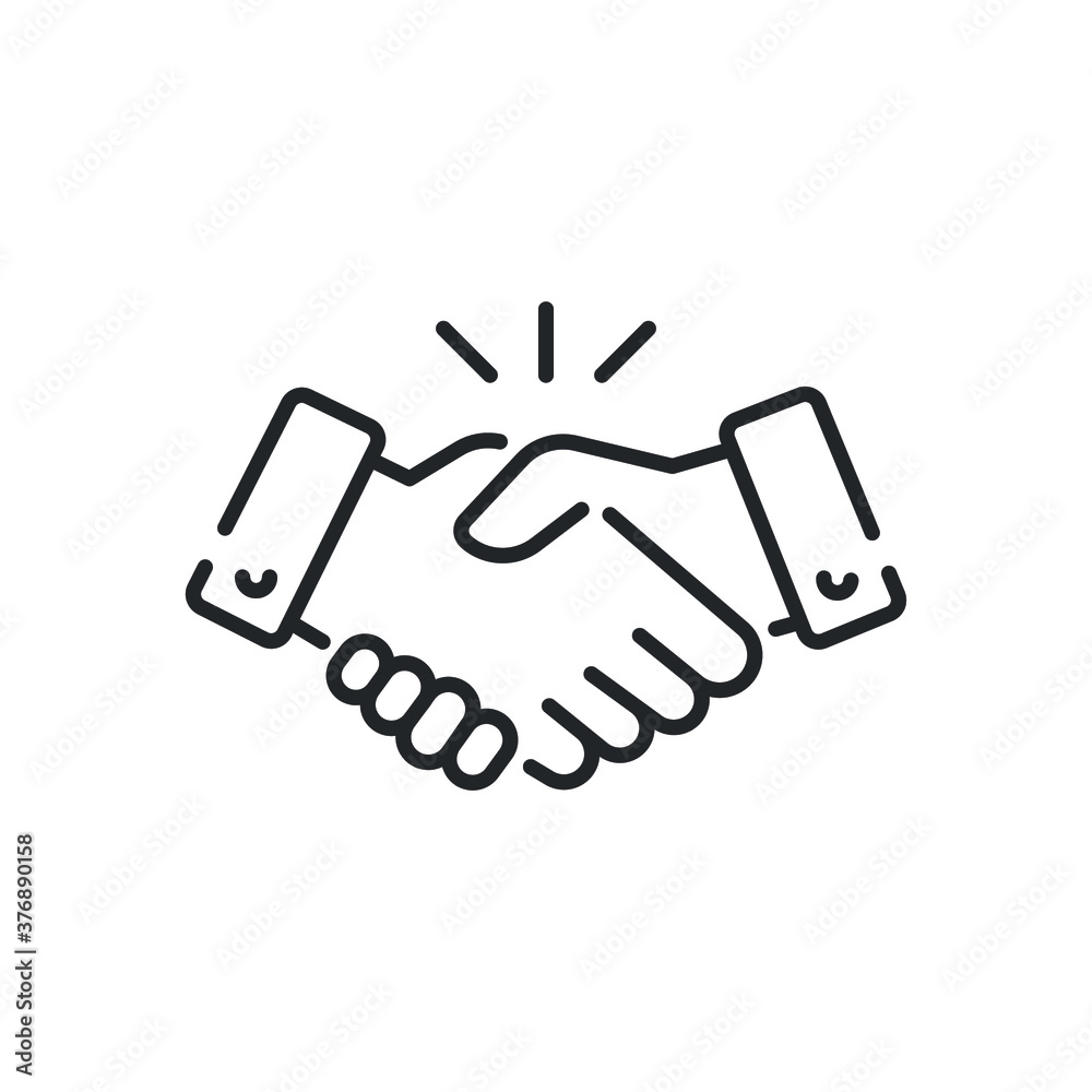 Line icon style commitment meeting agreement. Hand shake for deal contract, partnership, teamwork, business greeting. Simple outline for web app.Vector illustration. Design on White background. EPS 10 Line icon style commitment meeting agreement. Hand shake for deal contract, partnership, teamwork, business greeting. Simple outline for web app.Vector illustration. Design on White background. EPS 10
