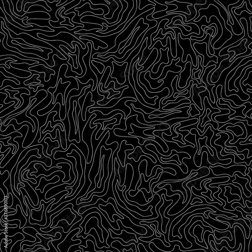Doodle large and middle white shapes on black background. Seamless decorative fashion pattern. Suitable for packaging, textile, wallpaper.