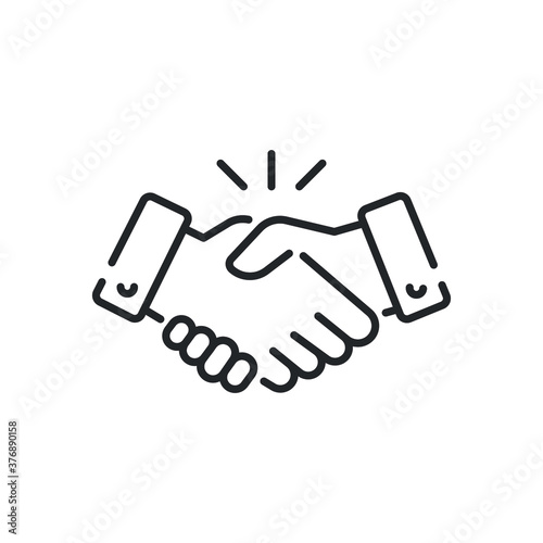 Line icon style commitment meeting agreement. Hand shake for deal contract, partnership, teamwork, business greeting. Simple outline for web app.Vector illustration. Design on White background. EPS 10 photo