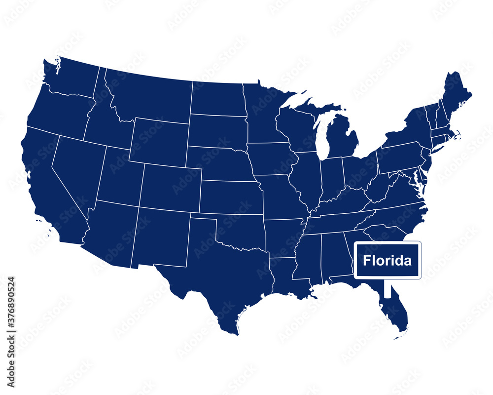 Der Bundesstaat Florida mit Straßenschild