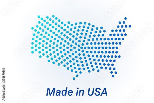 Obraz na płótnie Map icon of United States. Vector logo illustration with text Made in United States. Blue halftone dots background. Round pixels. Modern digital graphic design w salonie