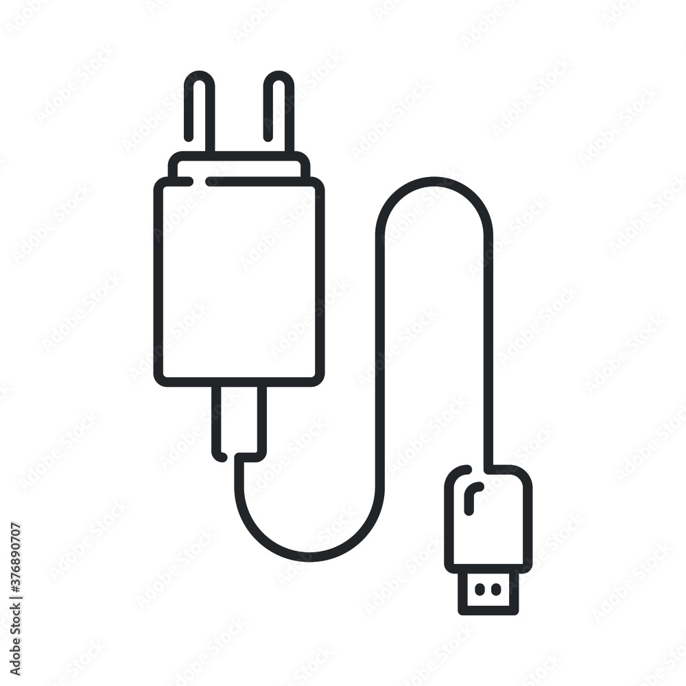 line style usb mobile charger icon. Electric cable power supply for phone  cell. Adapter plug, electricity connector for recharge battery. Vector  illustration. Design on white background. EPS 10 Stock Vector | Adobe Stock