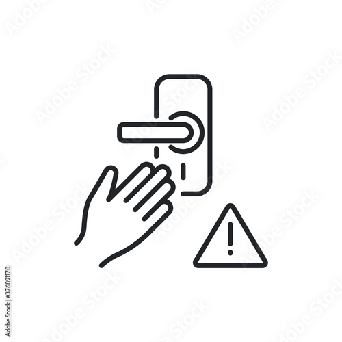 Avoid touching door knob surface icon. COVID-19 prevention. Line vector. Isolate on white background. EPS 10