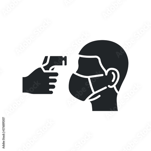 Body temperature check use gun scanner digital thermometer or contactless infrared thermometer for covid-19 outbreak. Illustration showing body temperature check icon. vector in white background.EPS10