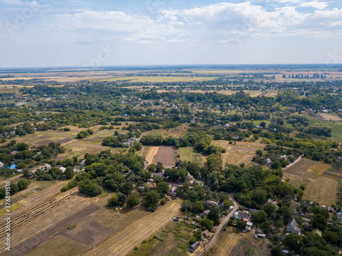 Agricultural village in Ukraine. Aerial drone view. © Sergey