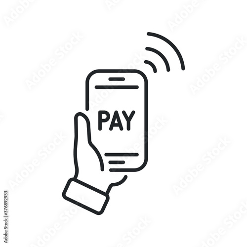 Payment with smartphone icon, online mobile payment linear sign isolated on white background - editable illustration eps10