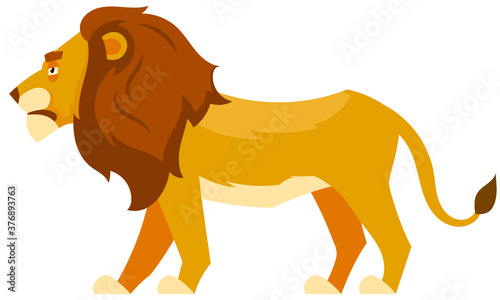 Standing lion side view. African animal in cartoon style.
