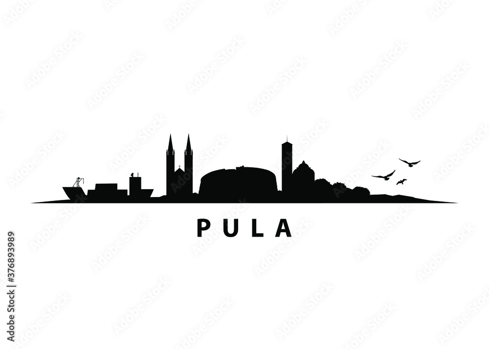 Pula Croatia City Skyline Landscape Black Shape Silhouette Graphic