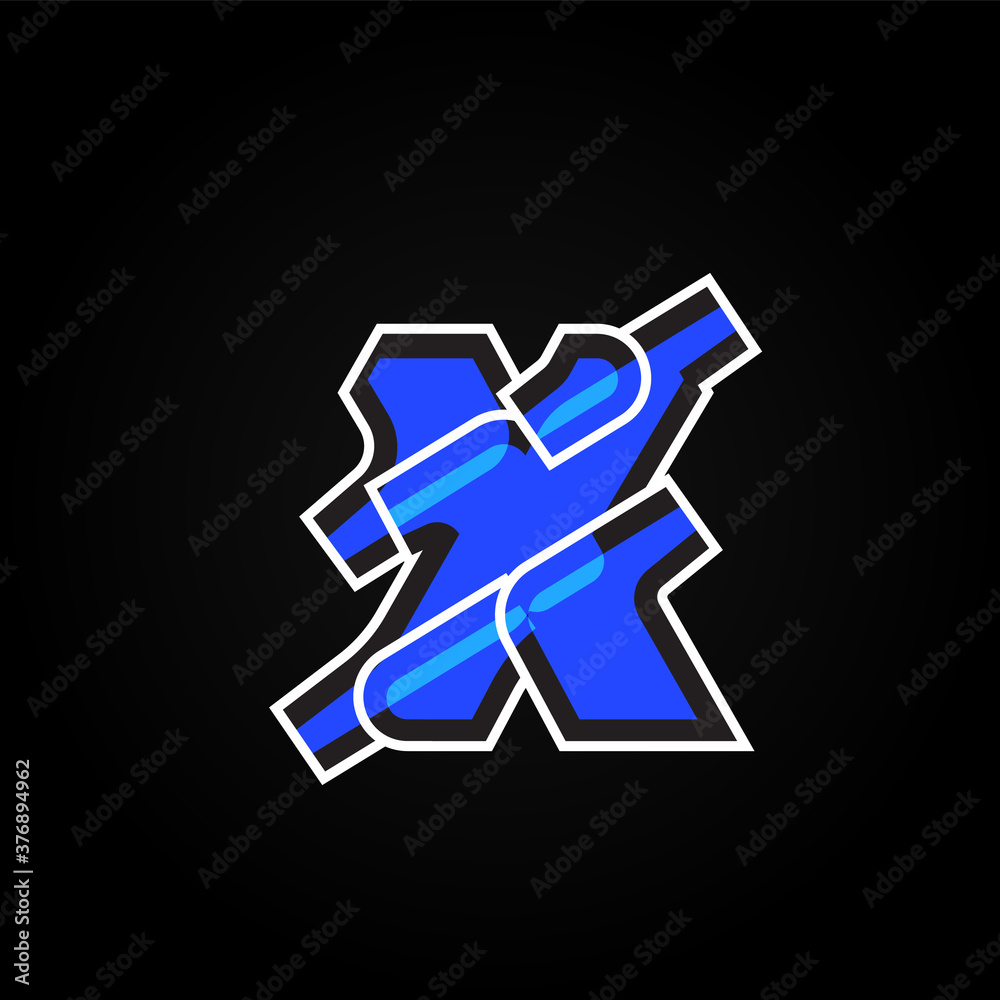 Abstract blue character from a font set with white stokes, vector illustration Abstract blue character from a font set with white stokes, vector illustration