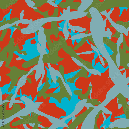 UFO camouflage of various shades of red, green and blue colors