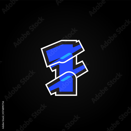 Abstract blue character from a font set with white stokes, vector illustration