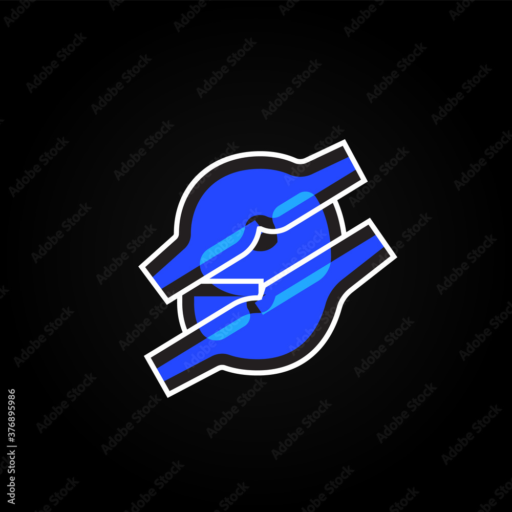 Abstract blue character from a font set with white stokes, vector illustration Abstract blue character from a font set with white stokes, vector illustration