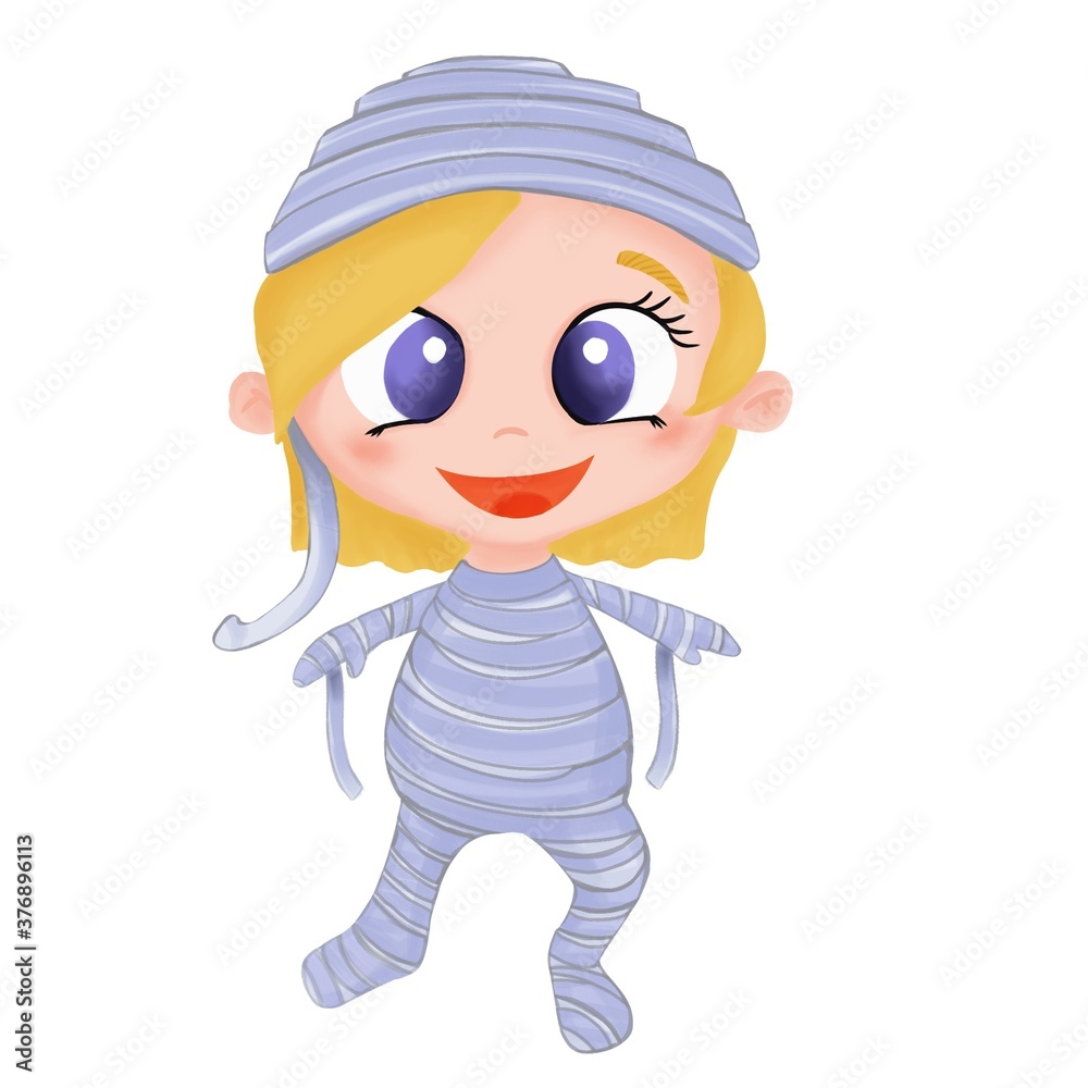 Cartoon girl in Halloween mummy costume Cartoon girl in Halloween mummy costume