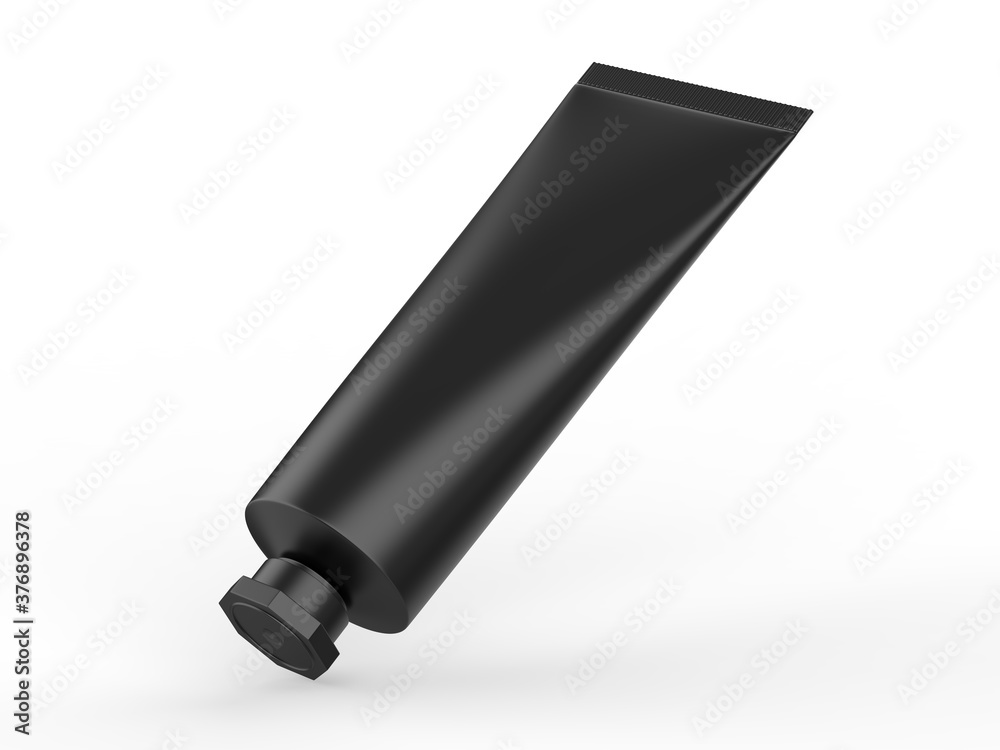 Fototapeta premium Blank Cream Aluminum Plastic Laminated Tube With Octagonal Cap and paper box packaging for mock up, 3d render illustration.