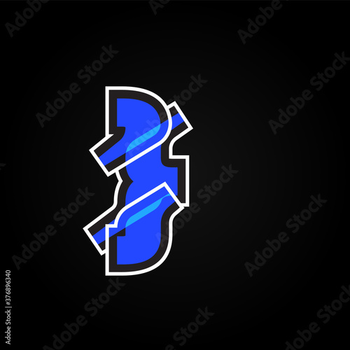 Abstract blue character from a font set with white stokes  vector illustration