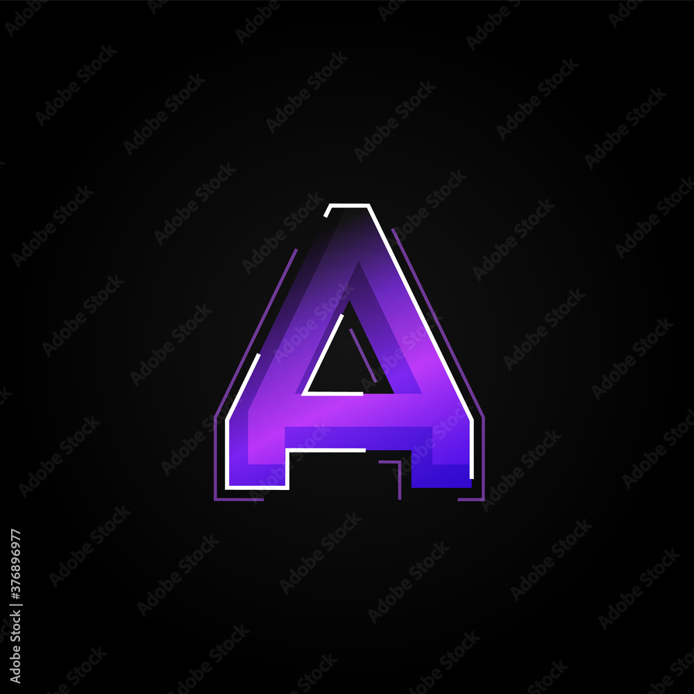 Futuristic purple/blue character from a fontset with dashed strokes and blending effects, vector illustration Futuristic purple/blue character from a fontset with dashed strokes and blending effects, vector illustration