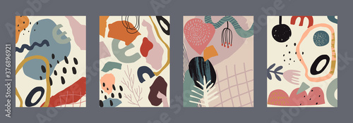 Set of vector colorful collage contemporary cards or posters. Autumn nature collection.