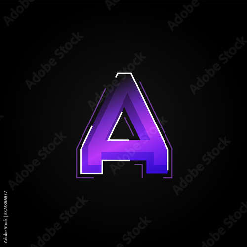 Futuristic purple/blue character from a fontset with dashed strokes and blending effects, vector illustration