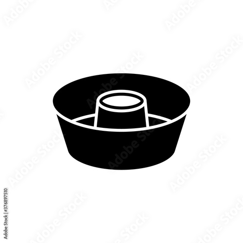 Silhouette of Angel Food Cake Pan. Outline icon of round baking dish for airy sponge cake. Black illustration of mold for cooking dessert. Kitchenware symbol. Flat isolated vector, white background