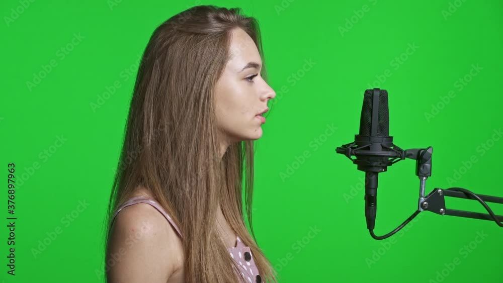 Girl talking in microphone