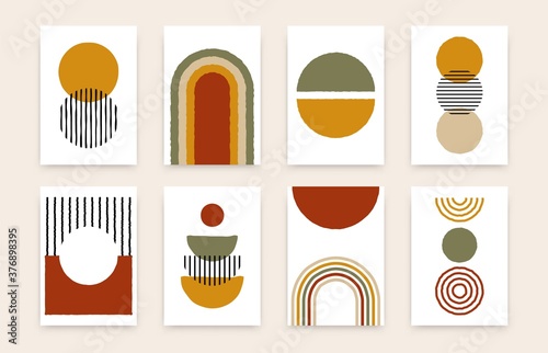 Abstract aesthetic background set. Contemporary geometric organic shapes, minimalist posters, cover template for wall decor. Vector art